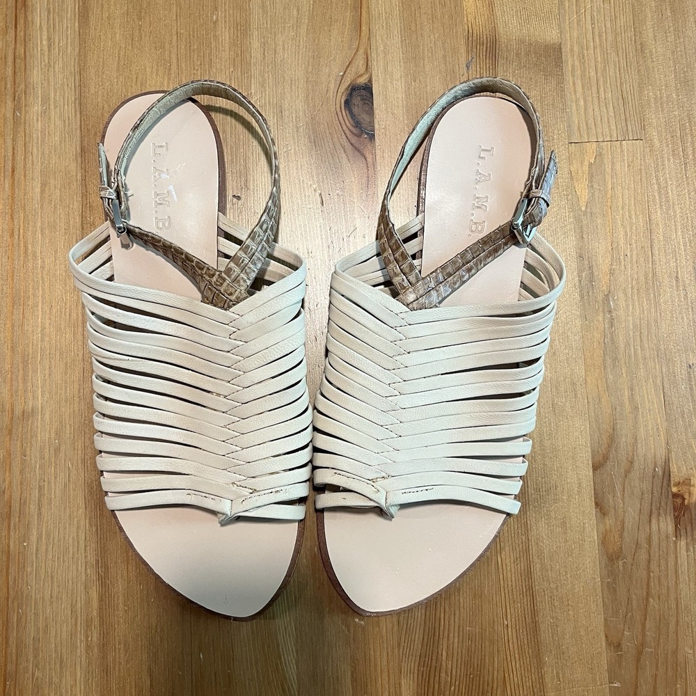 Y2K L.A.M.B. Gwen Stefani Women's Sandals Size 10M Tan Leather Sole Strappy Chic
